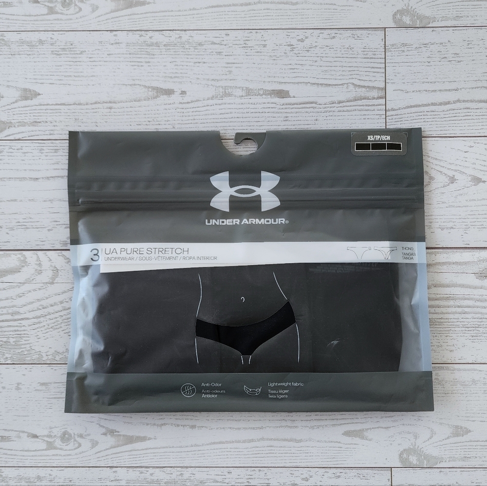 Under Armour Pure Stretch Thong Underwear XS NWT 3 Pack Black